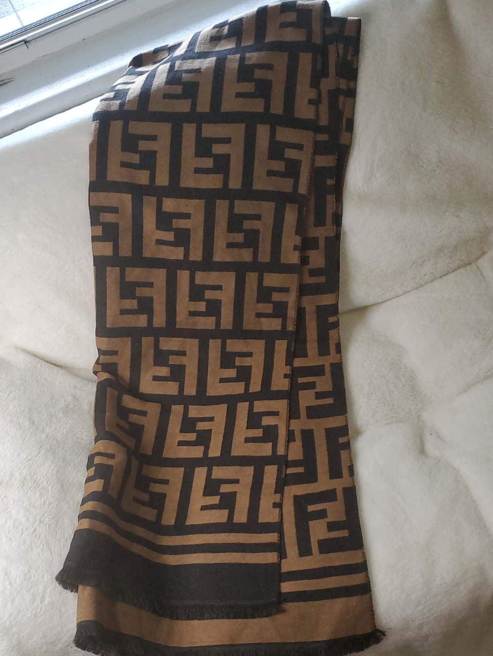 Brown and Black Geometric Logo-Style Scarf